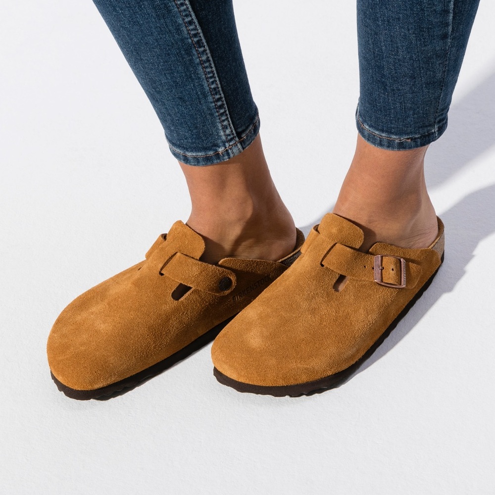 Birkenstock Womens Boston Suede Clog Mules Slide Mink 36 Leather Soft Footbed